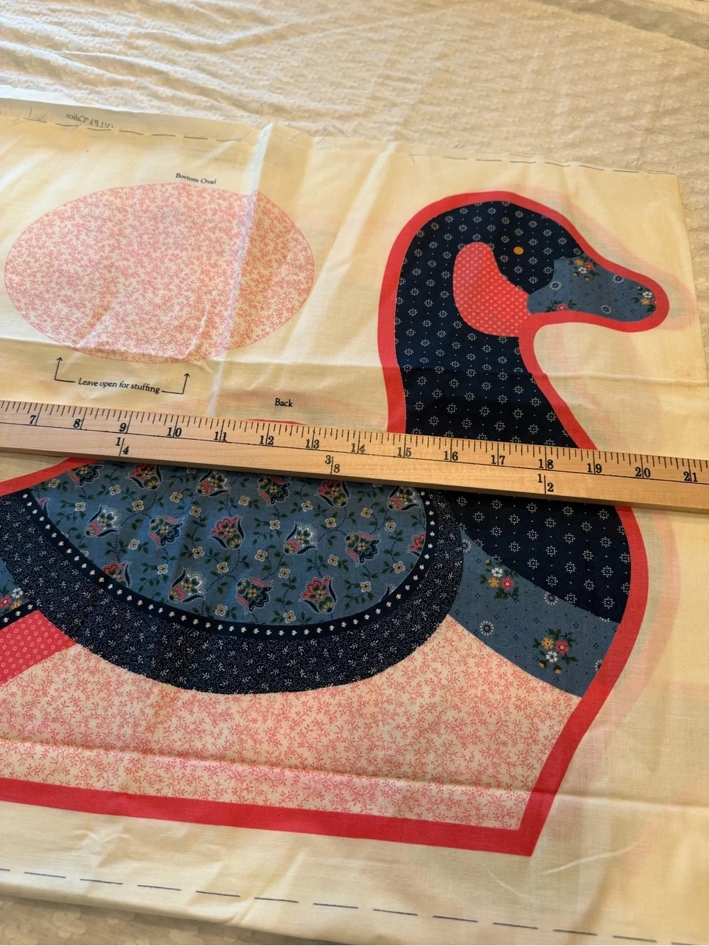Quilted Duck Pillow Panels - Blue and Pink Fabric Set The Calico Goose Cottage